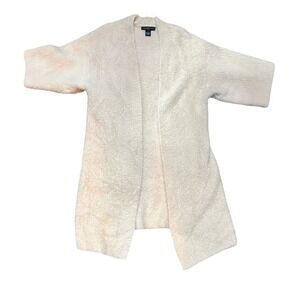Joan Vass New‎ York Fuzzy Knit Cardigan Sweater Open Front Light Pink Size S